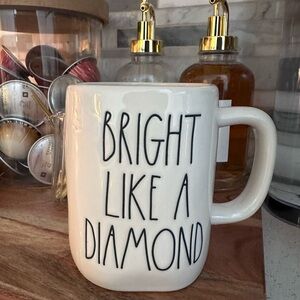 Rae Dunn White Mug with Black Text - Bright Like a Diamond